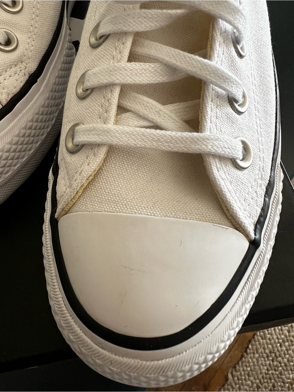 Converse White Low-Top Platform Canvas Sneakers with Black Trim - Picture 4 of 12